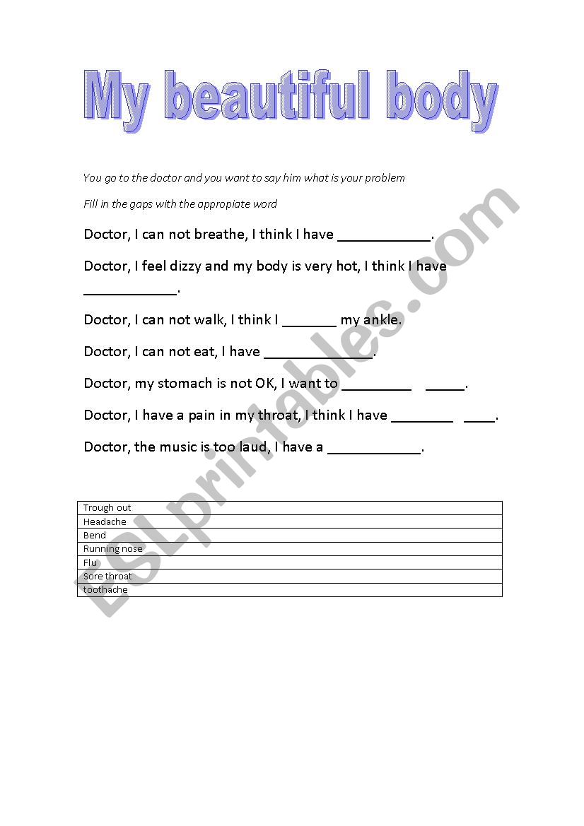 Go to doctor fill in the gaps worksheet