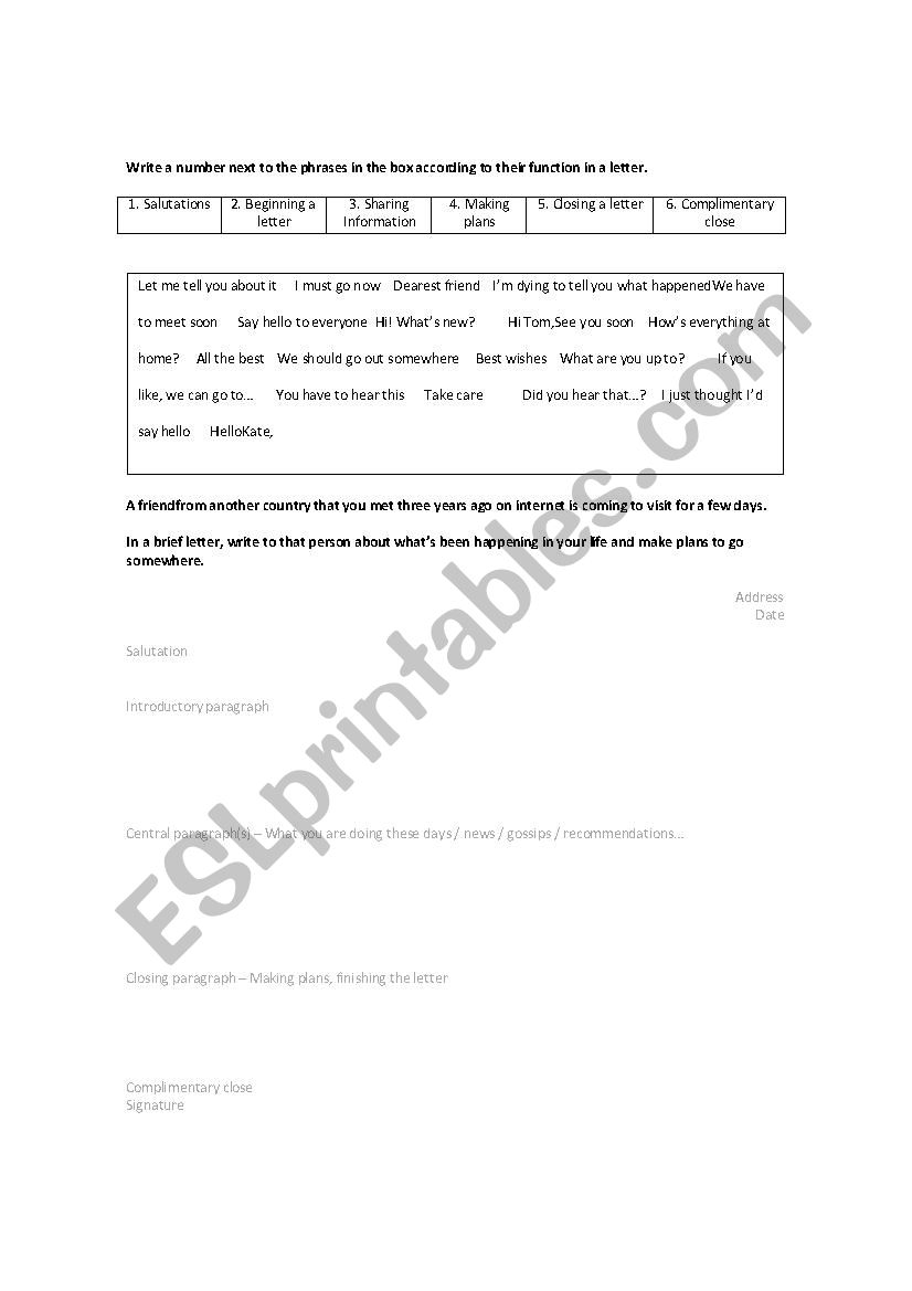 Informal letters practice worksheet