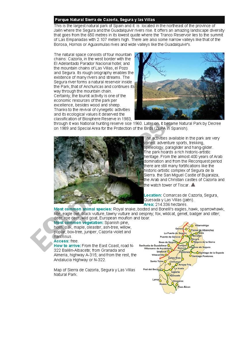 Sierra de Cazorla Park worksheet