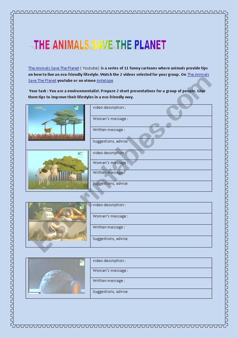 The Animals Save The Planet worksheet
