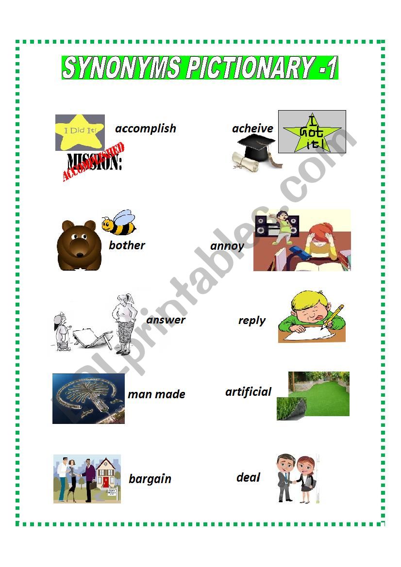 SYNONYMS PICTIONARY 1 worksheet
