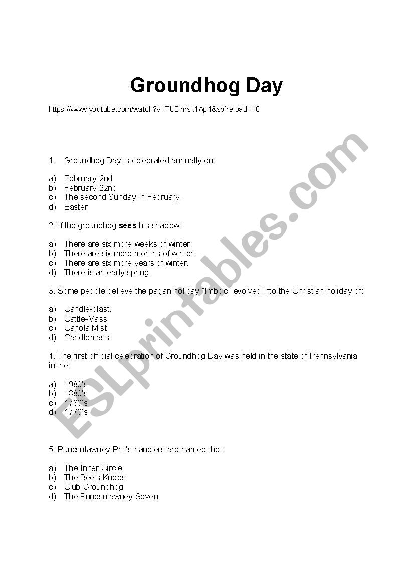 Groundhog Day worksheet
