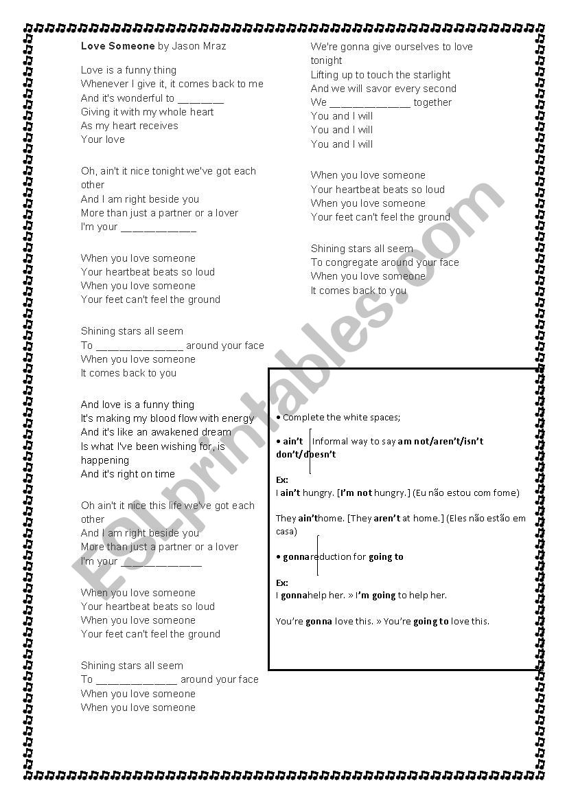 Song worksheet worksheet