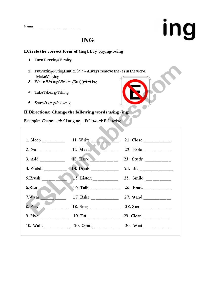 Adding ING practice worksheet