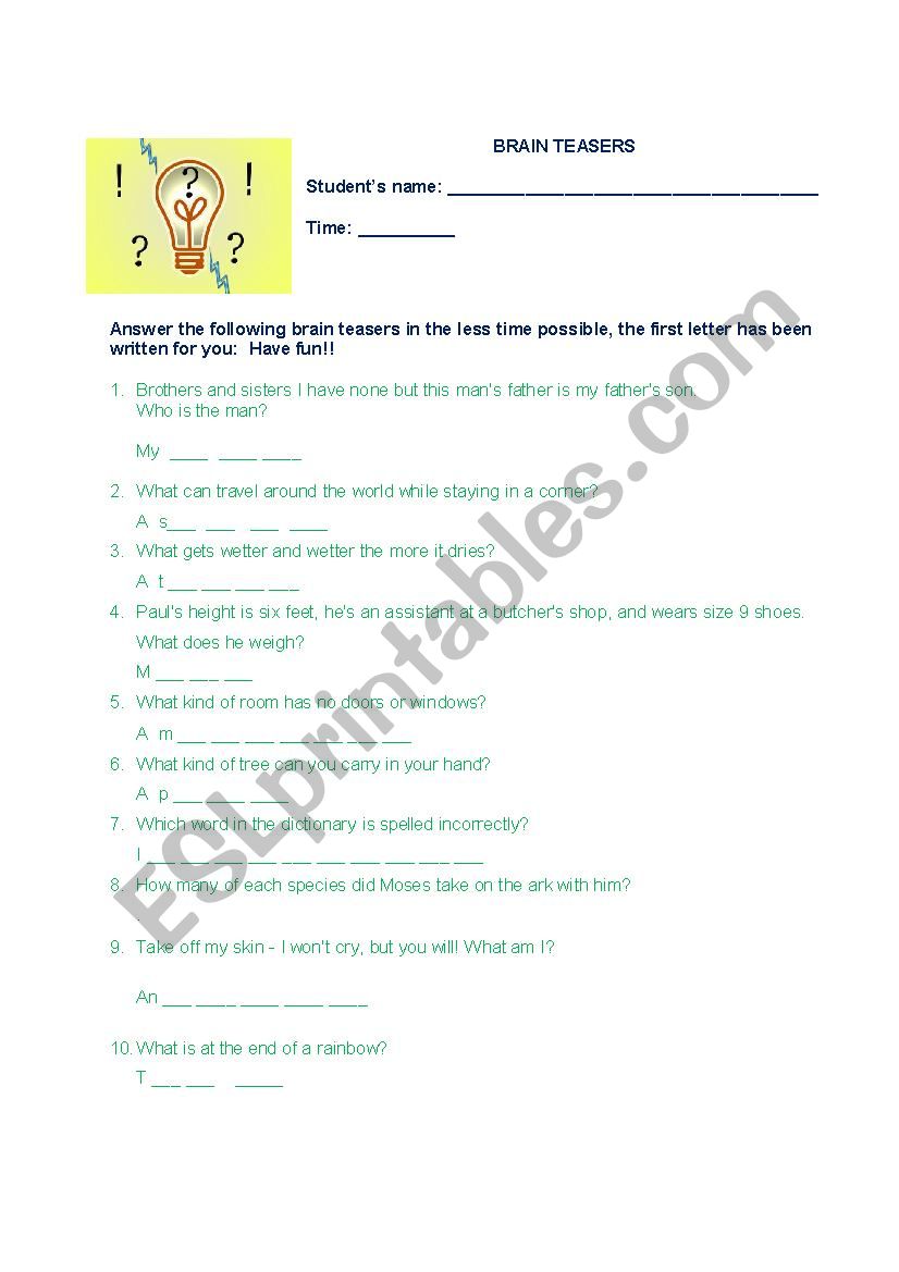 Brain Teaser worksheet