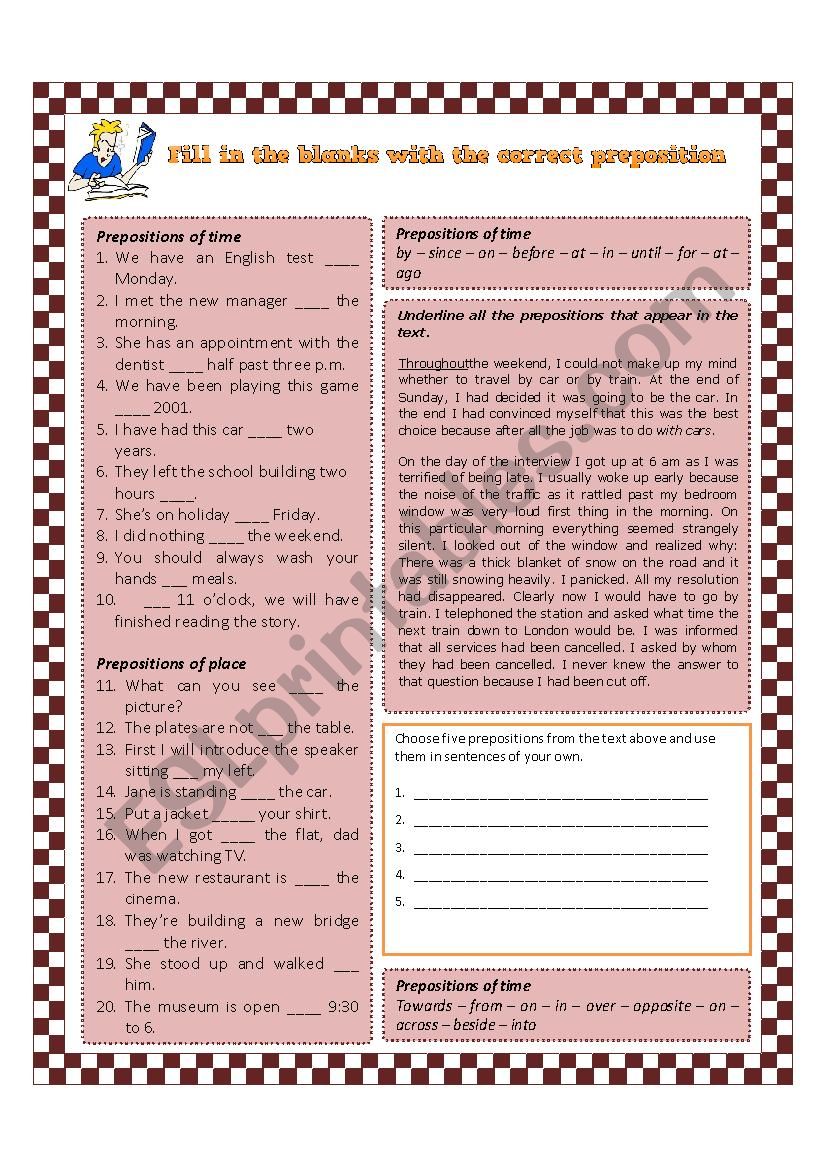 Prepositions worksheet