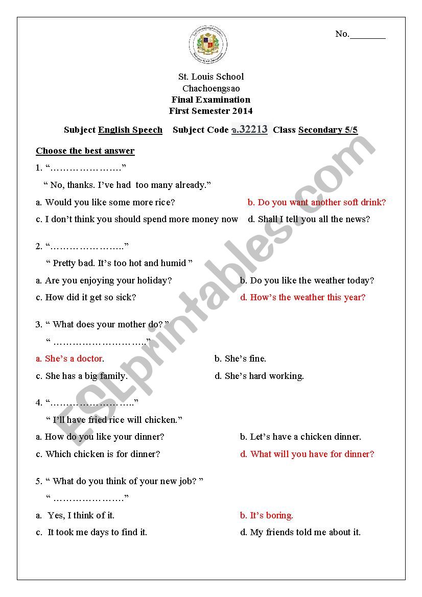 it is conversation test 3 worksheet