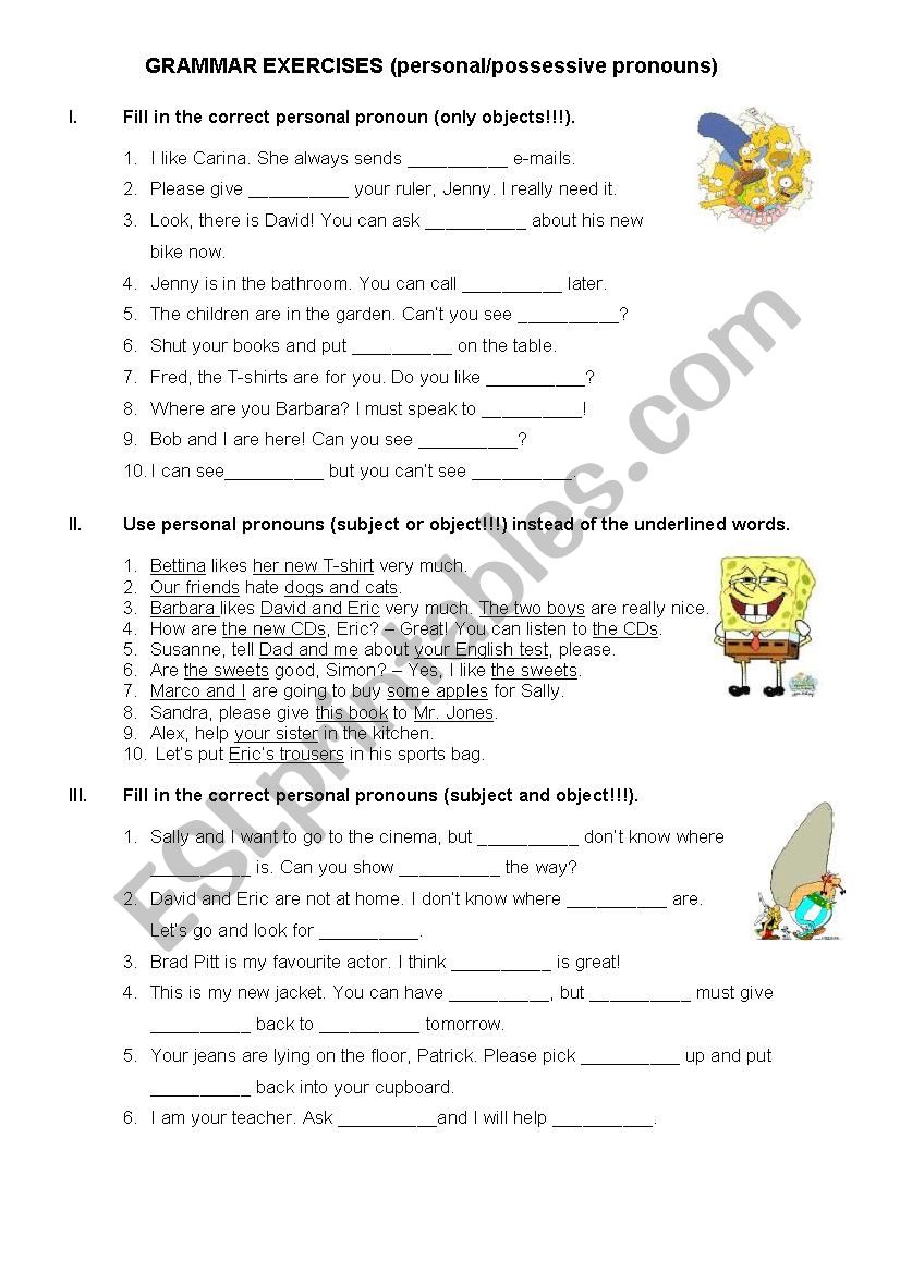 Pronouns worksheet