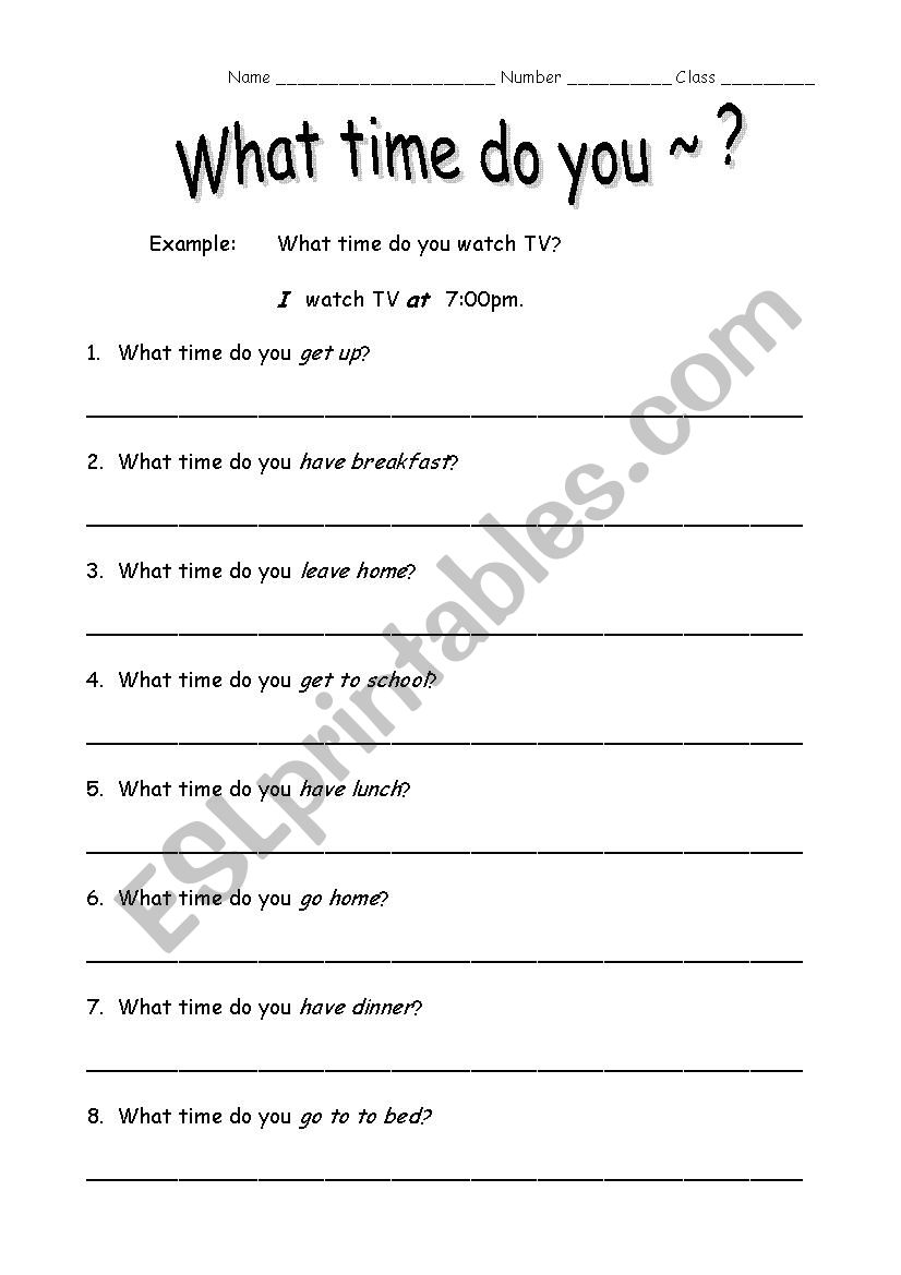 What time do you ~? worksheet