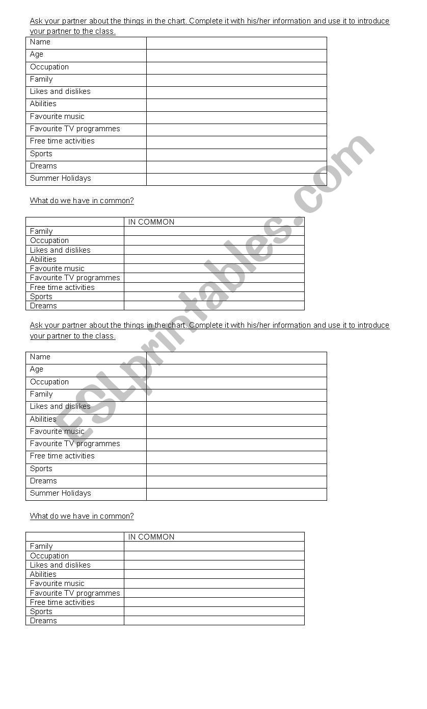 What do we have in common? worksheet