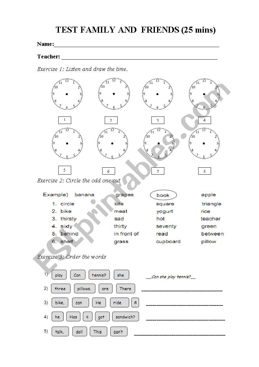 Family and friends 1 test