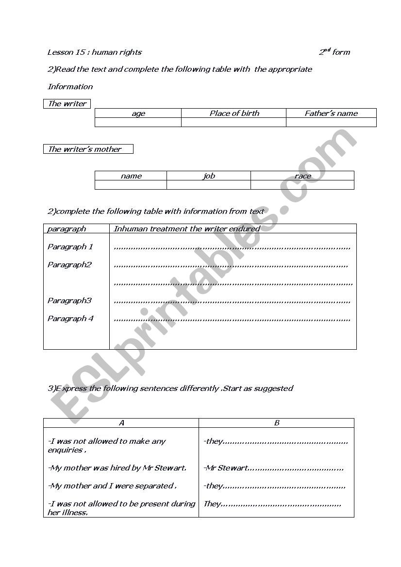 human rights worksheet