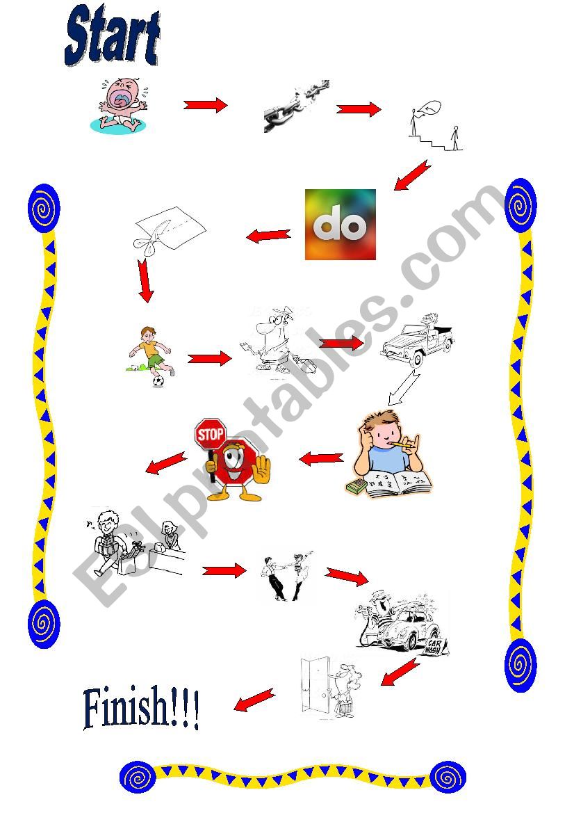 Verbs board game worksheet