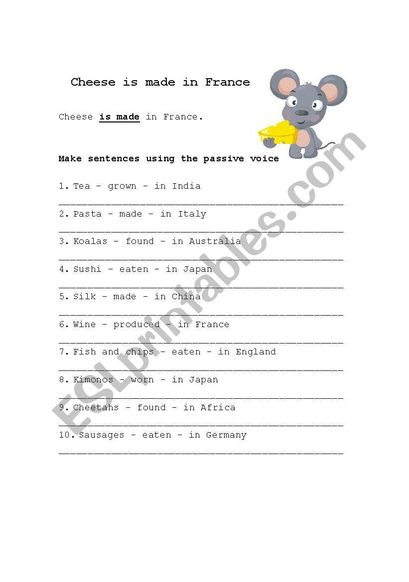 Cheese is made in France. worksheet