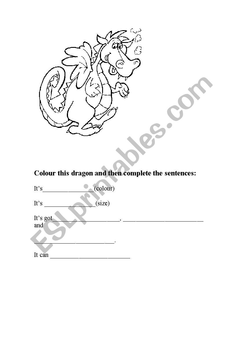 Describing dragons worksheet