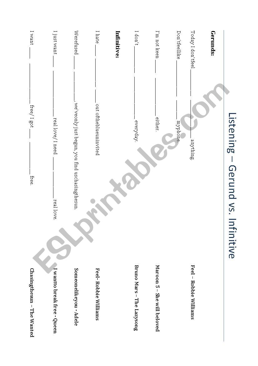 Infinitive vs. Gerund worksheet