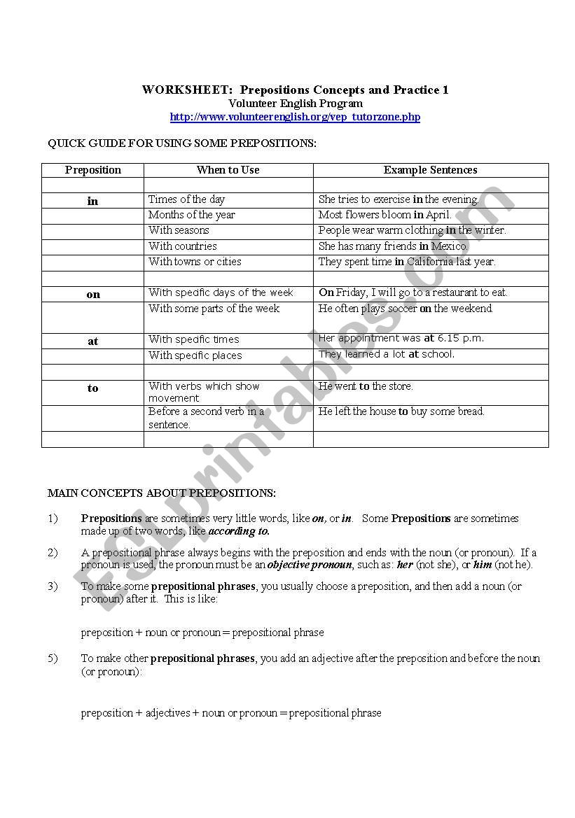 Prepositions worksheet