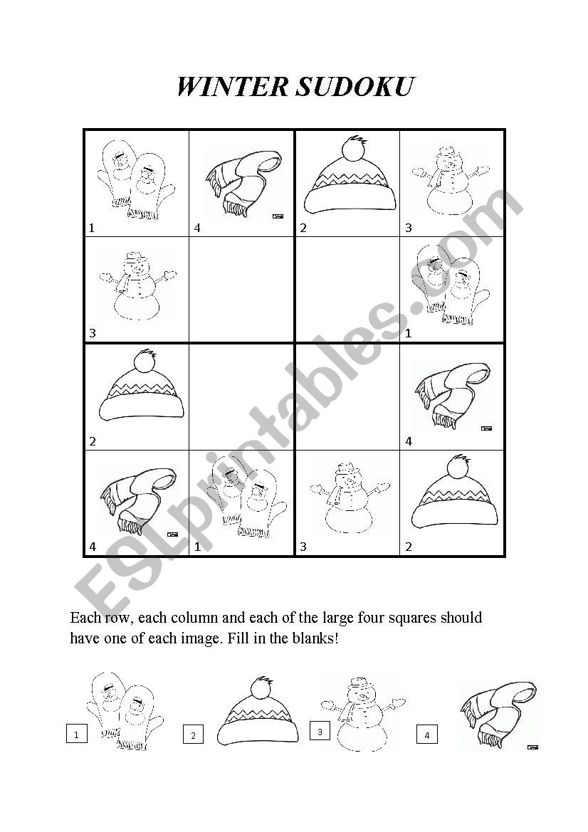 Winter sudoku worksheet