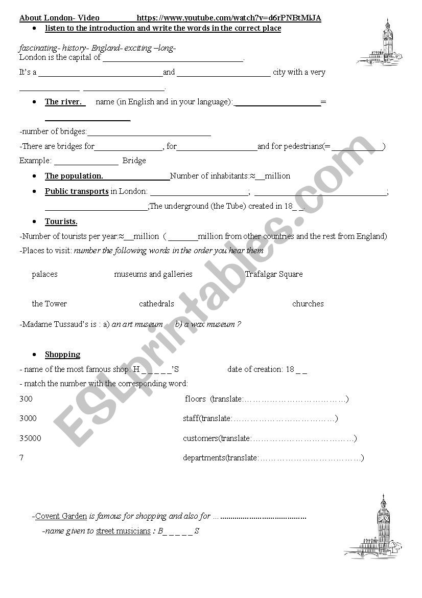 about london ESL video worksheet