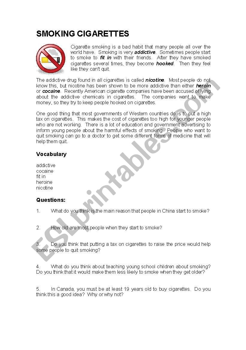Smoking Cigarettes worksheet