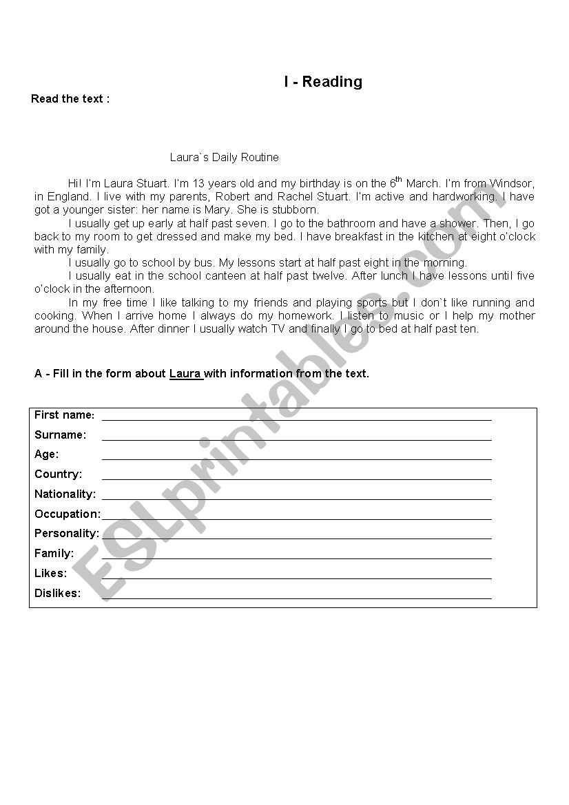 Daily Routine worksheet