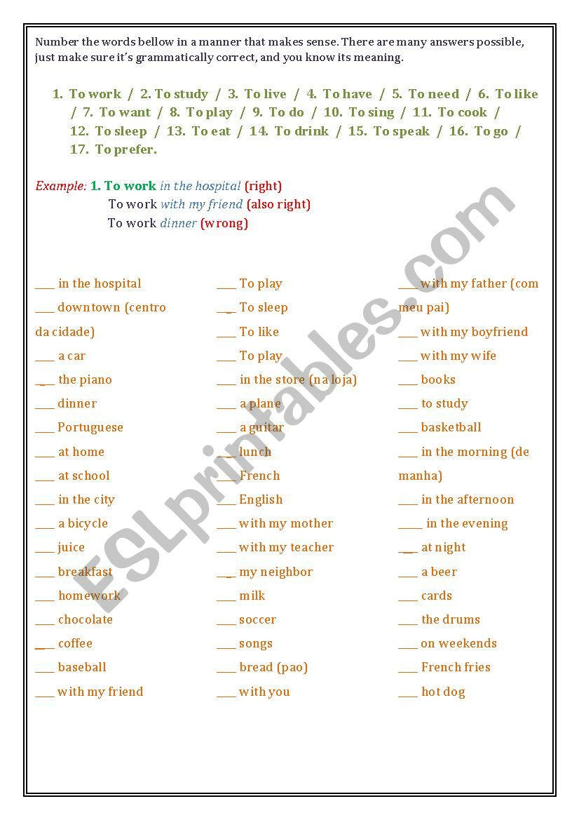 Verbs worksheet