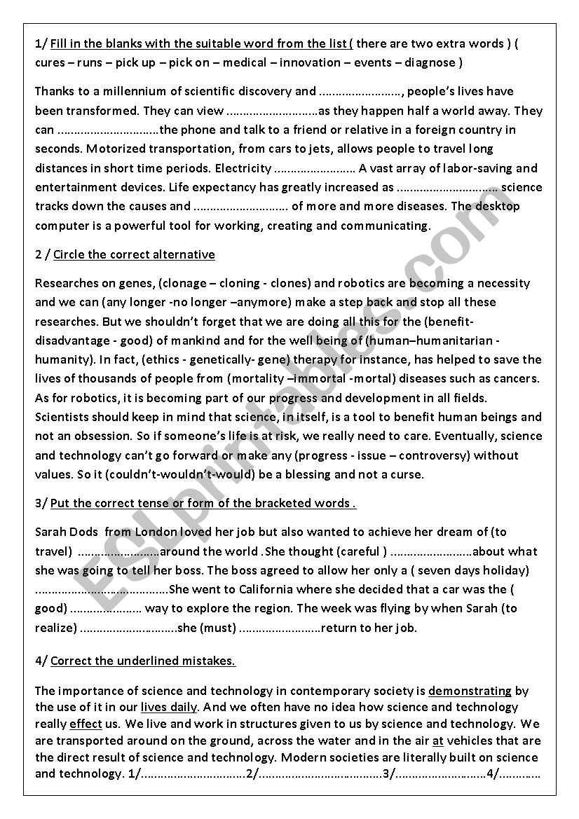 controle 2 3rd year - ESL worksheet by english english