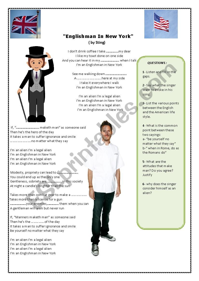 English man in NewYork  worksheet