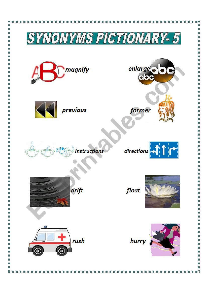 SYNONYMS PICTIONARY 5 worksheet