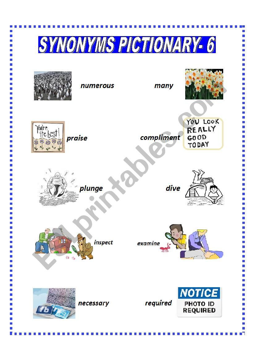 SYNONYMS PICTIONARY 6 worksheet