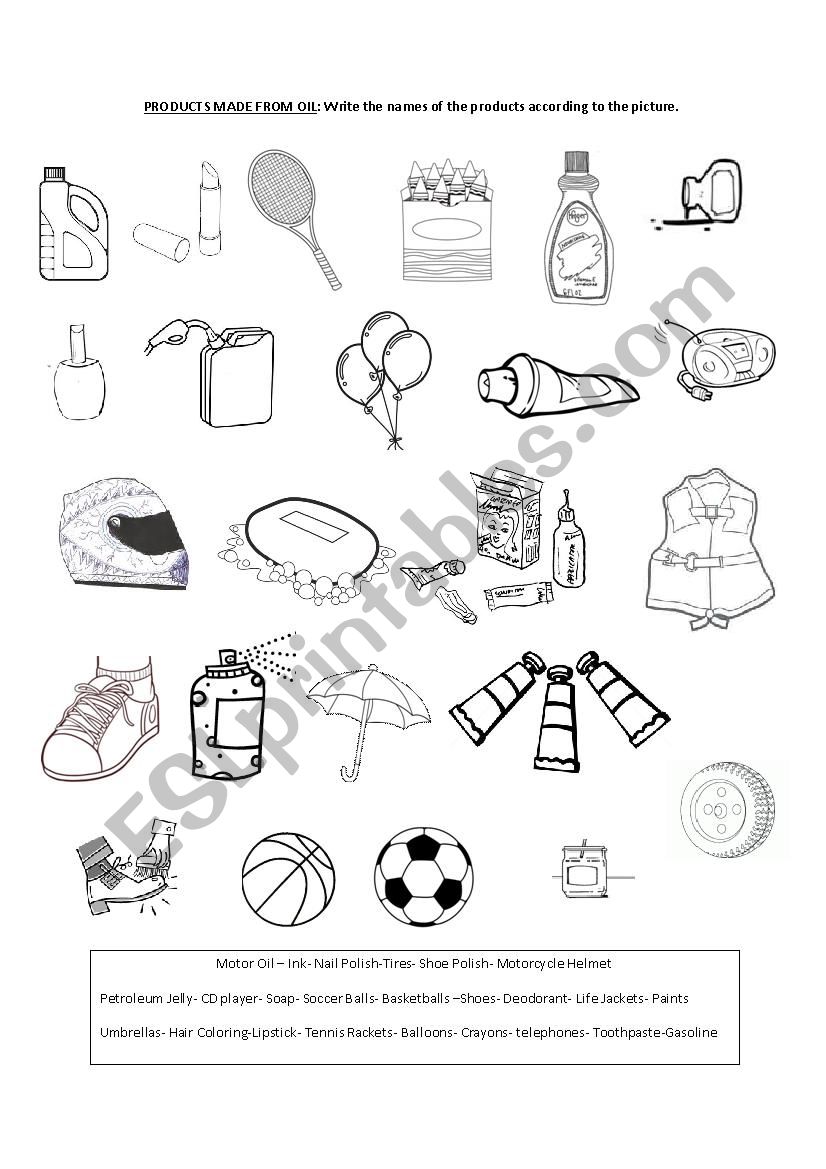 PRODUCTS MADE FROM OIL worksheet