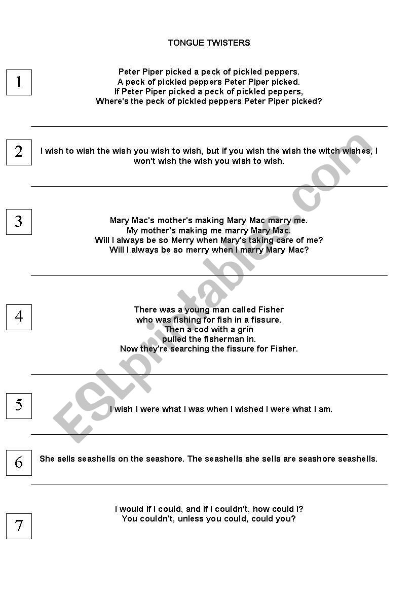 TONGUE TWISTERS worksheet