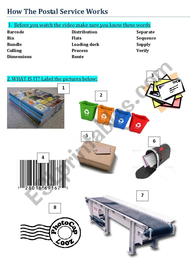 How the postal services work worksheet