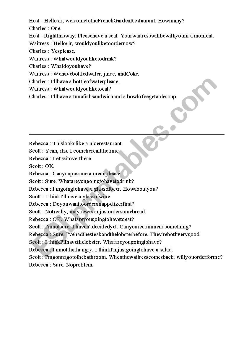 Dialogue for Topic FOOD worksheet