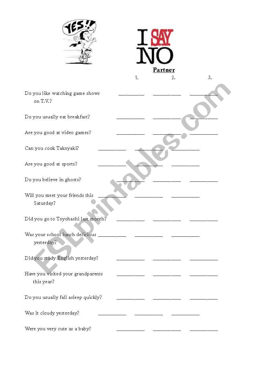 Yes No Quiz worksheet