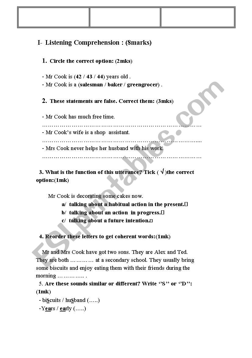 mid-ter test n 2 for 8th formers