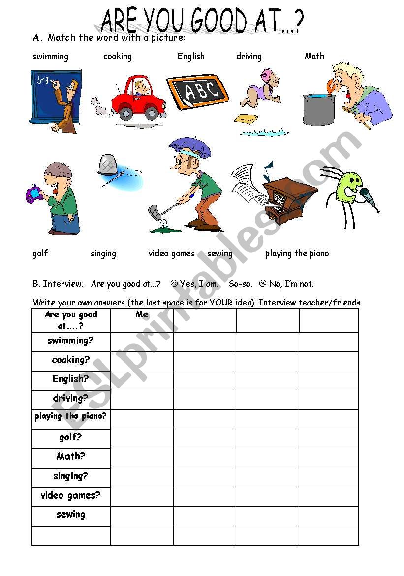 Are you good at swimming? worksheet