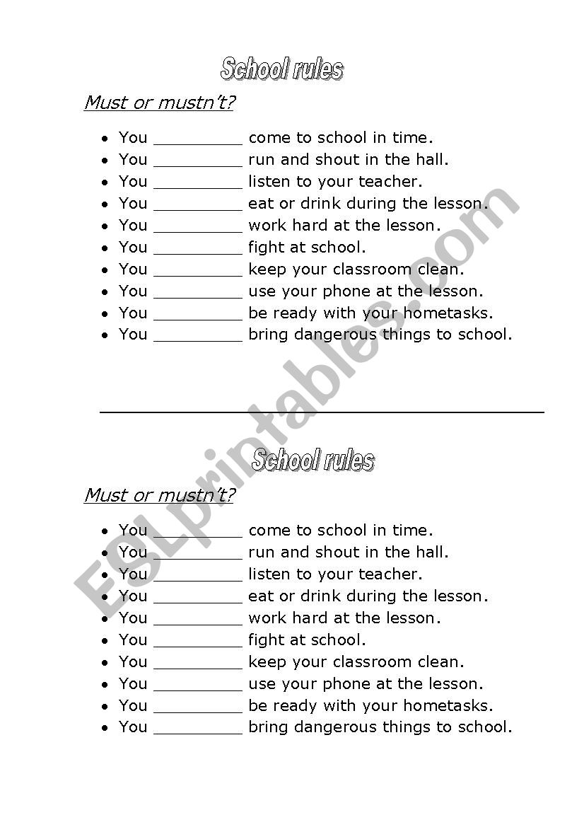 school rules worksheet