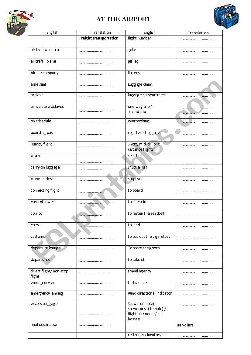 airport vocabulary worksheet