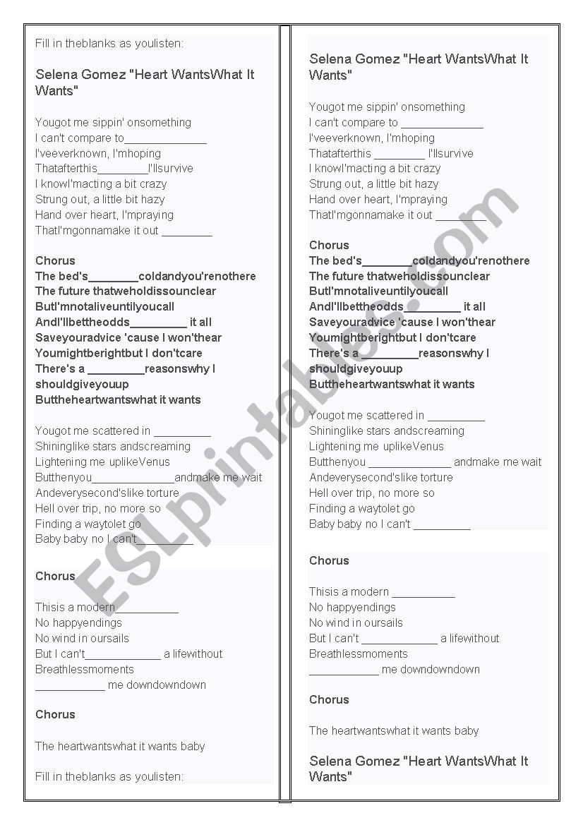 Song activity Selena Gomez - The heart wants what it wants
