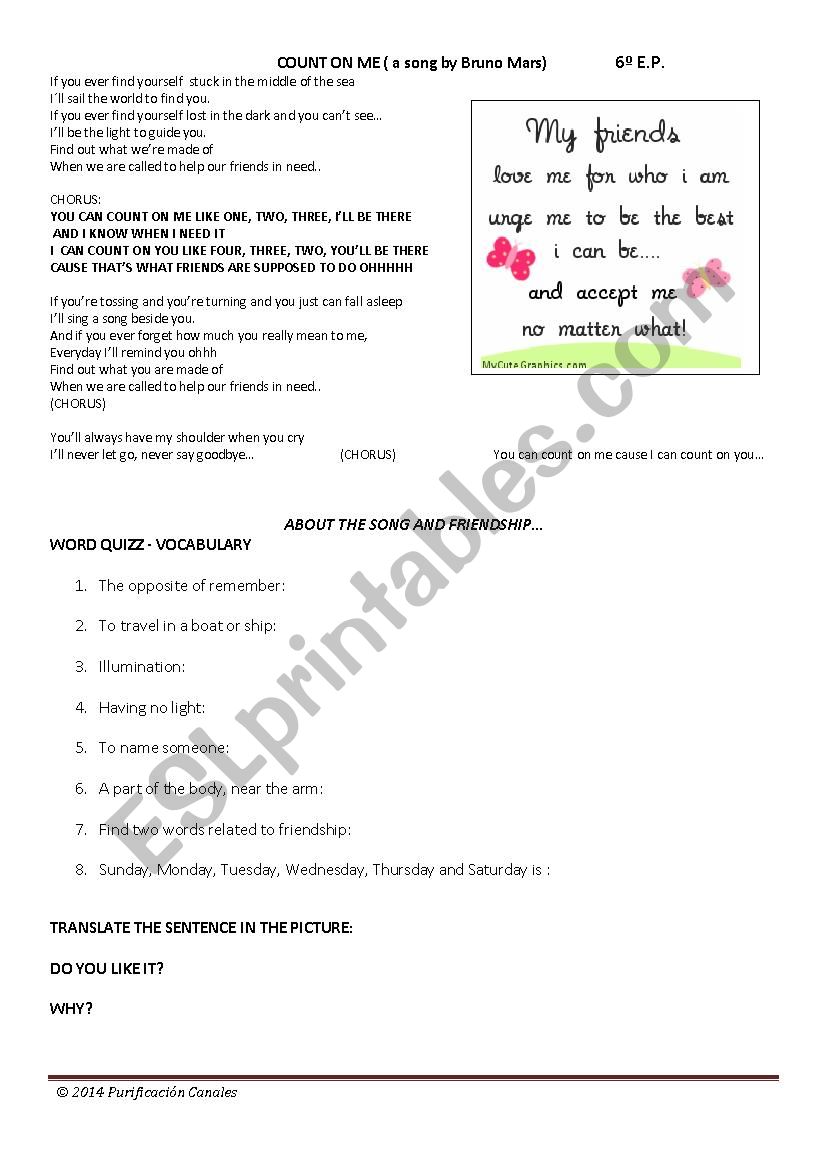 A comprehesion activity with the song 