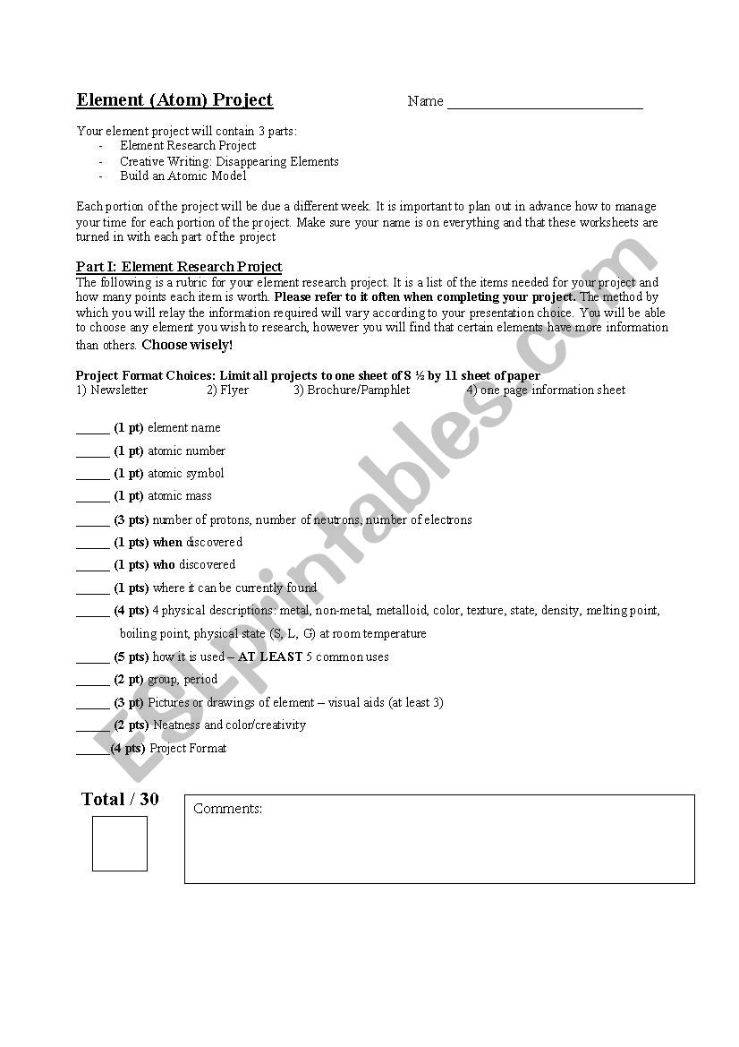 Atom Project worksheet