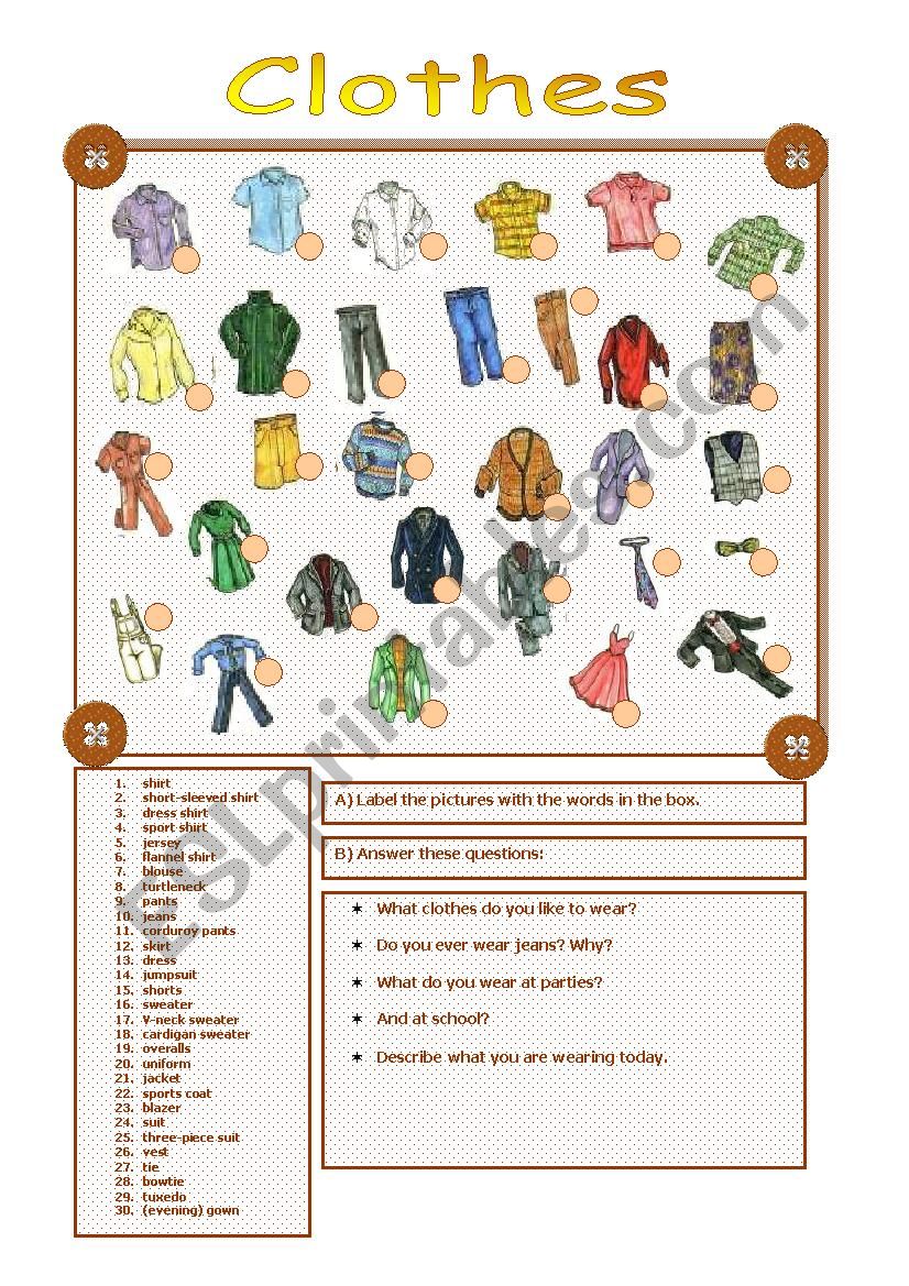 clothes worksheet