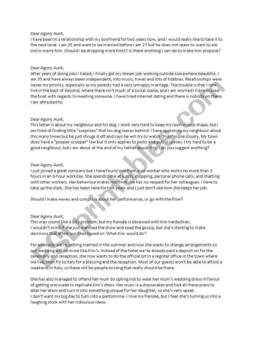 Agony Aunt worksheet