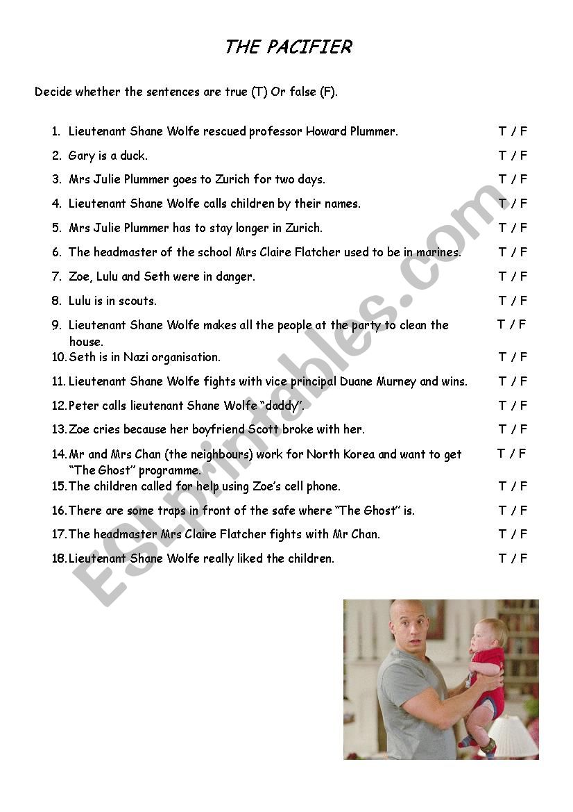 The Pacifier worksheet