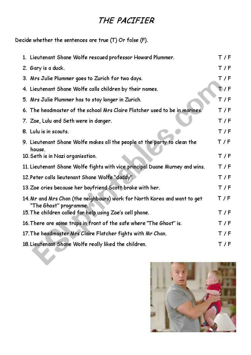 The Pacifier worksheet