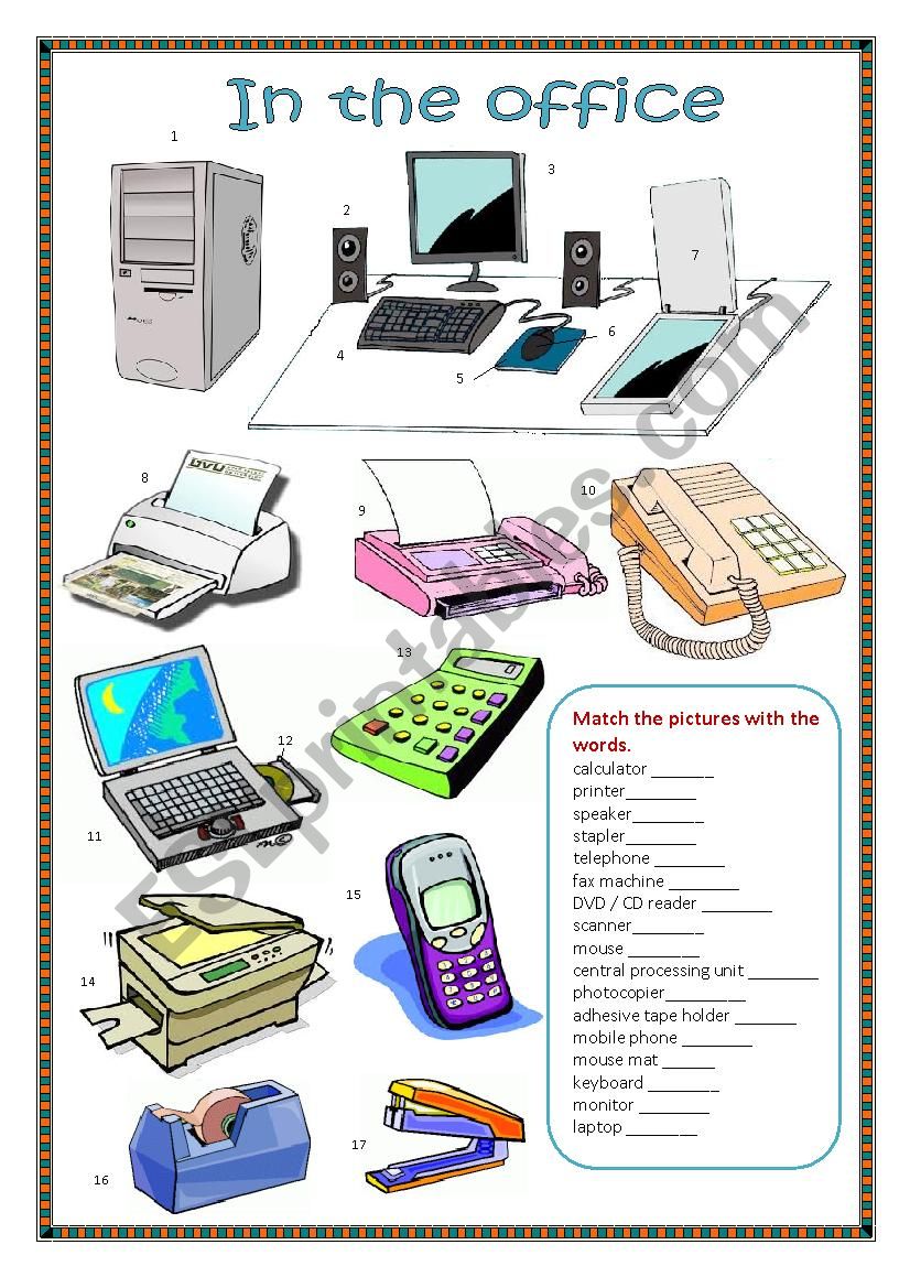 In the office. worksheet