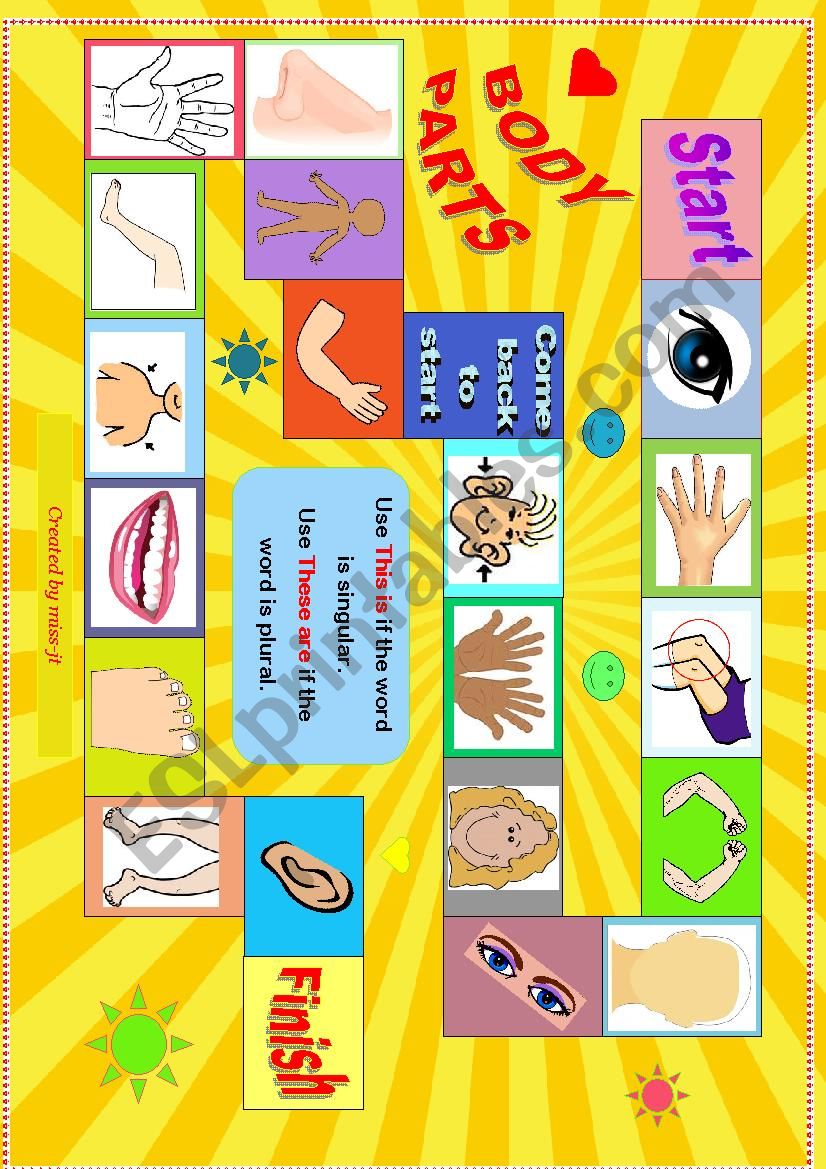 Body parts Board game  worksheet