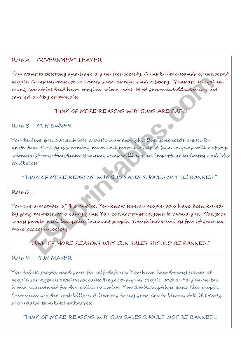 GUN CONTROL DEBATE worksheet