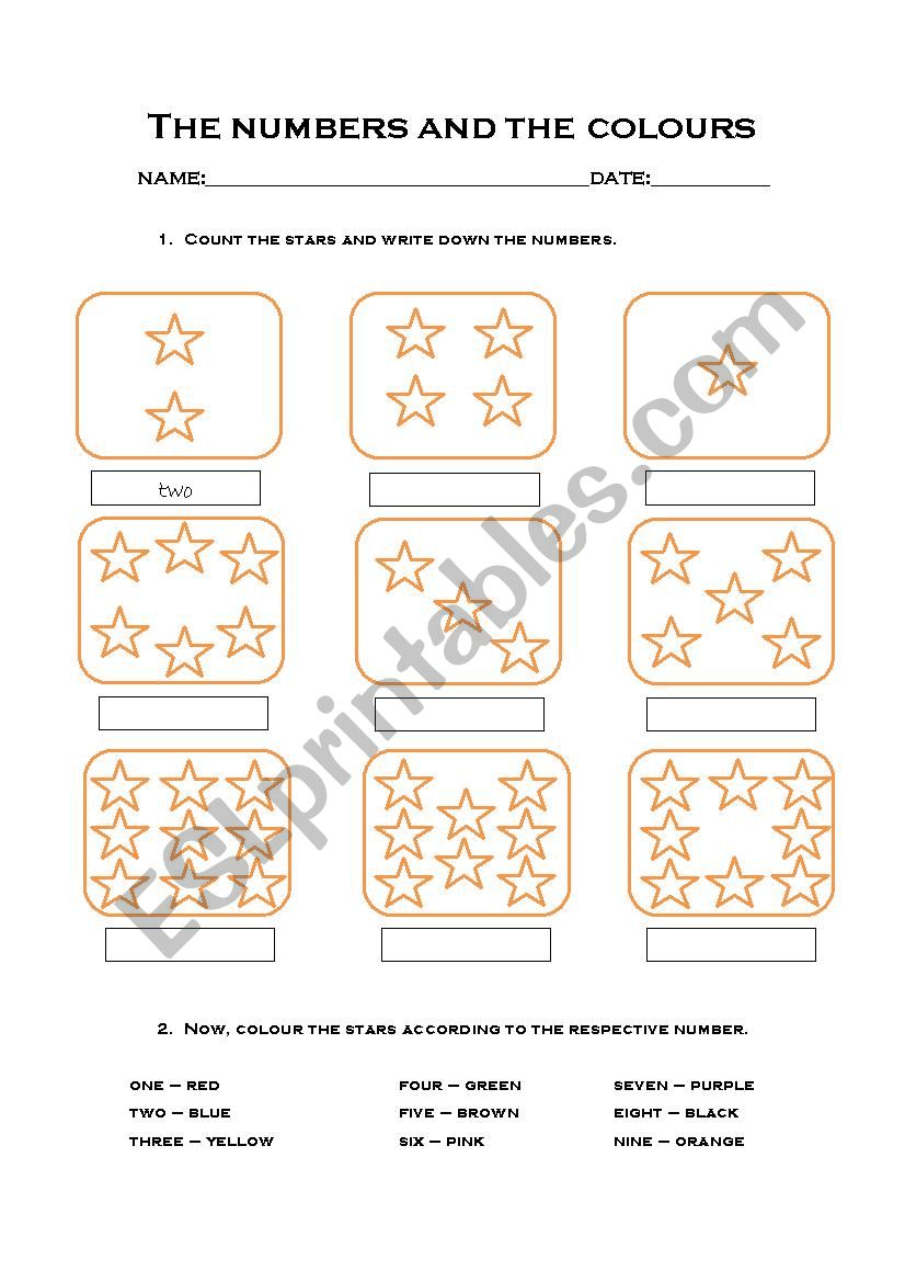 The numbers and the colours  worksheet